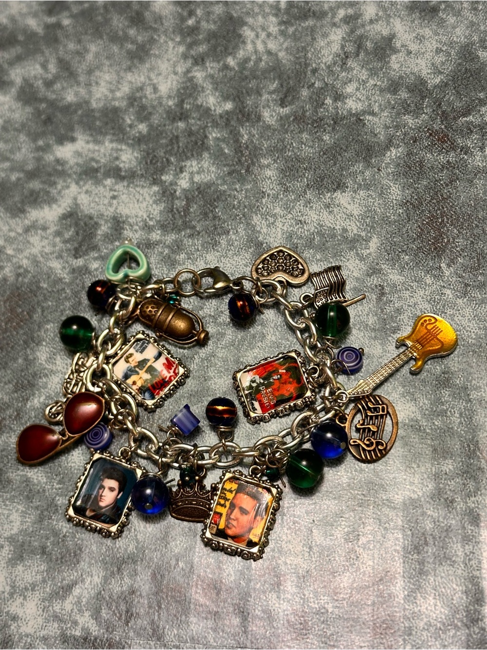 Elvis Presley Multicolor Photo Charm Statement Bracelet with Mixed Beads